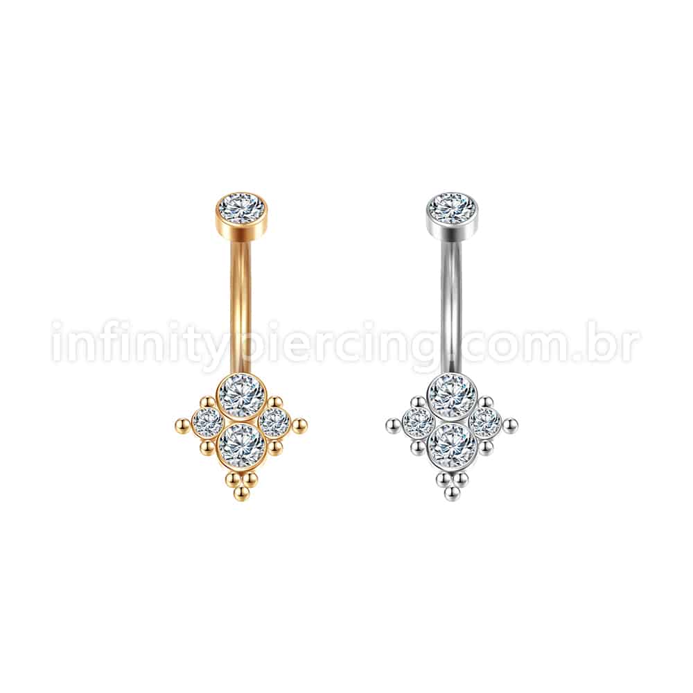 Piercing Banana Aço Cirúrgico Indiano 5 Zircônias Cravada